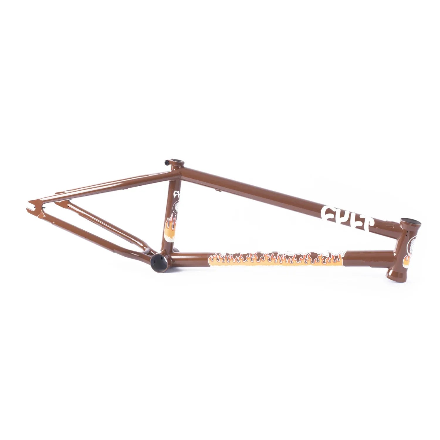 The Cult Trey Jones Frame features bold white "Cult" branding and orange flame graphics on the down tube, shown against a plain white background.