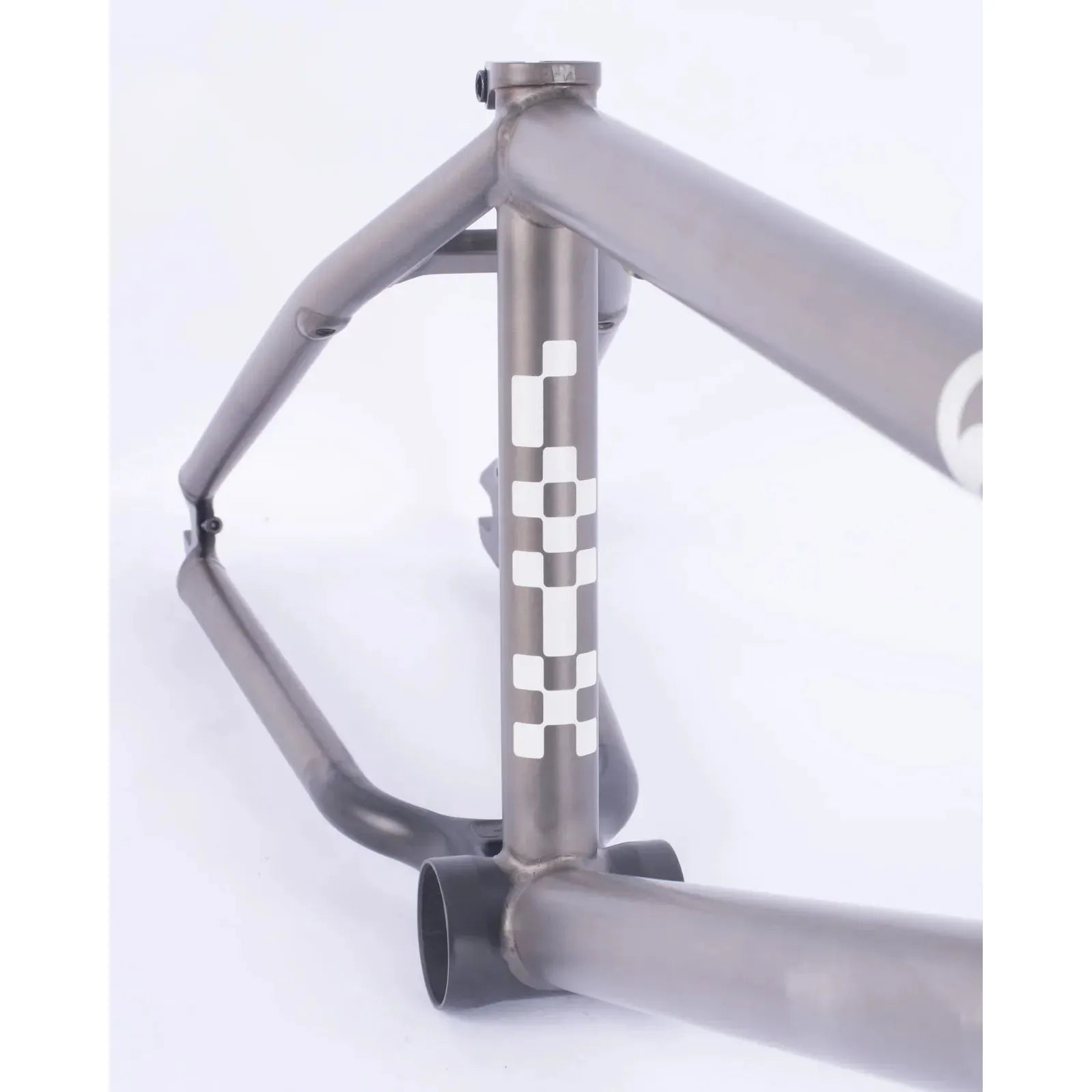 A close-up of the Cult Shorty Killian Roth V2 Frame showcases its geometric white pattern on the front tube, set against a plain white background.