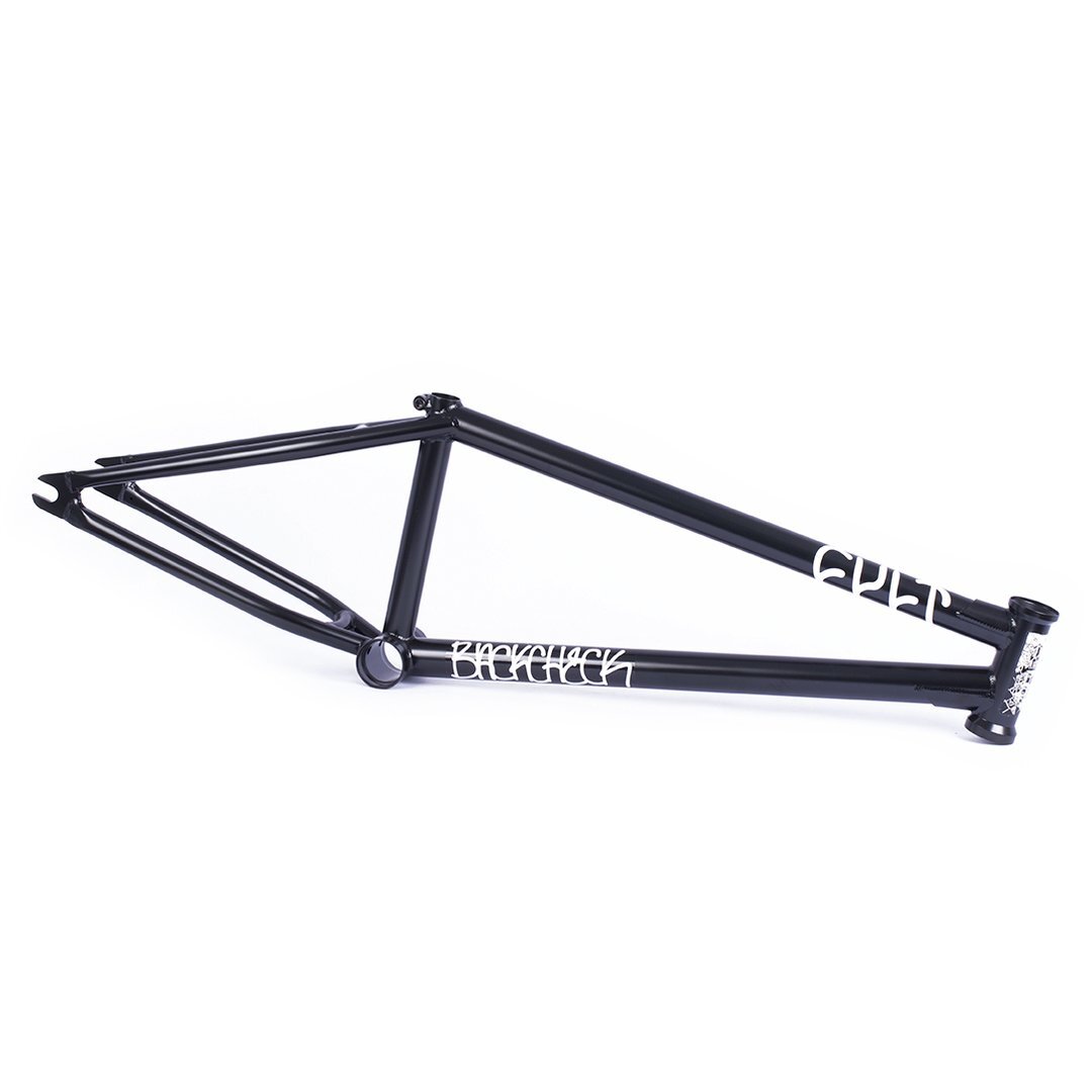 The cult-dehart-frame BMX frame, Chase Dehart’s signature model, is shown from the side with bold white graphics on a white background.