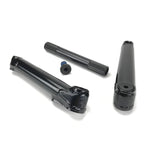 Three Cult Crew Cranks in black metal, each featuring a chromoly spindle, are placed on a white background.