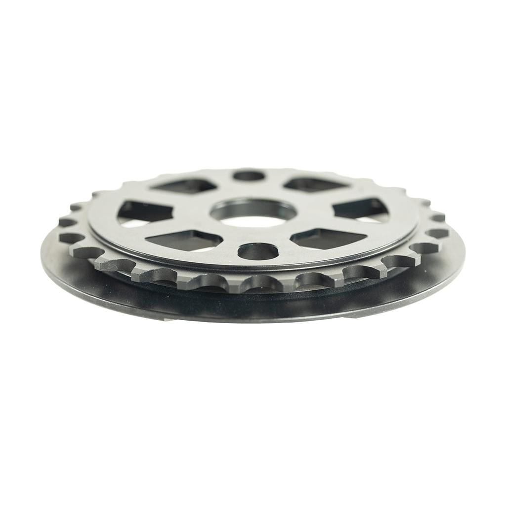 A close-up of the cult-dak-guard-sprocket, made from 7075-T6 aluminium with multiple holes and teeth, shown on a white background.