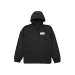 The BSD Athletic 91 Windbreaker Jacket is a black hooded pullover with a front pocket, "BSD" in white on the left chest, and made of water-resistant nylon to keep you dry.