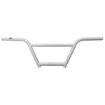 The S&M Cruiser Bars / 4 Piece are white BMX handlebars with an angular design and single crossbar, made from durable cro-mo for cruiser racing, shown against a plain white background.