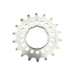 The Echo Alloy Cassette Rear Sprocket is a silver CNC-machined 7075-T6 aluminium cog with 18 teeth and multiple circular cutouts, shown from above against a white background.