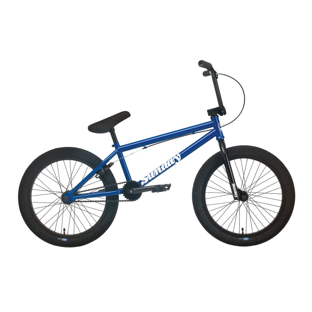 The Sunday Blueprint 20 inch Bike features a blue frame with "Sunday" branding, black tires, and a black seat. Shown side-on against a white background, it’s an excellent choice for those seeking a quality beginner BMX bike.