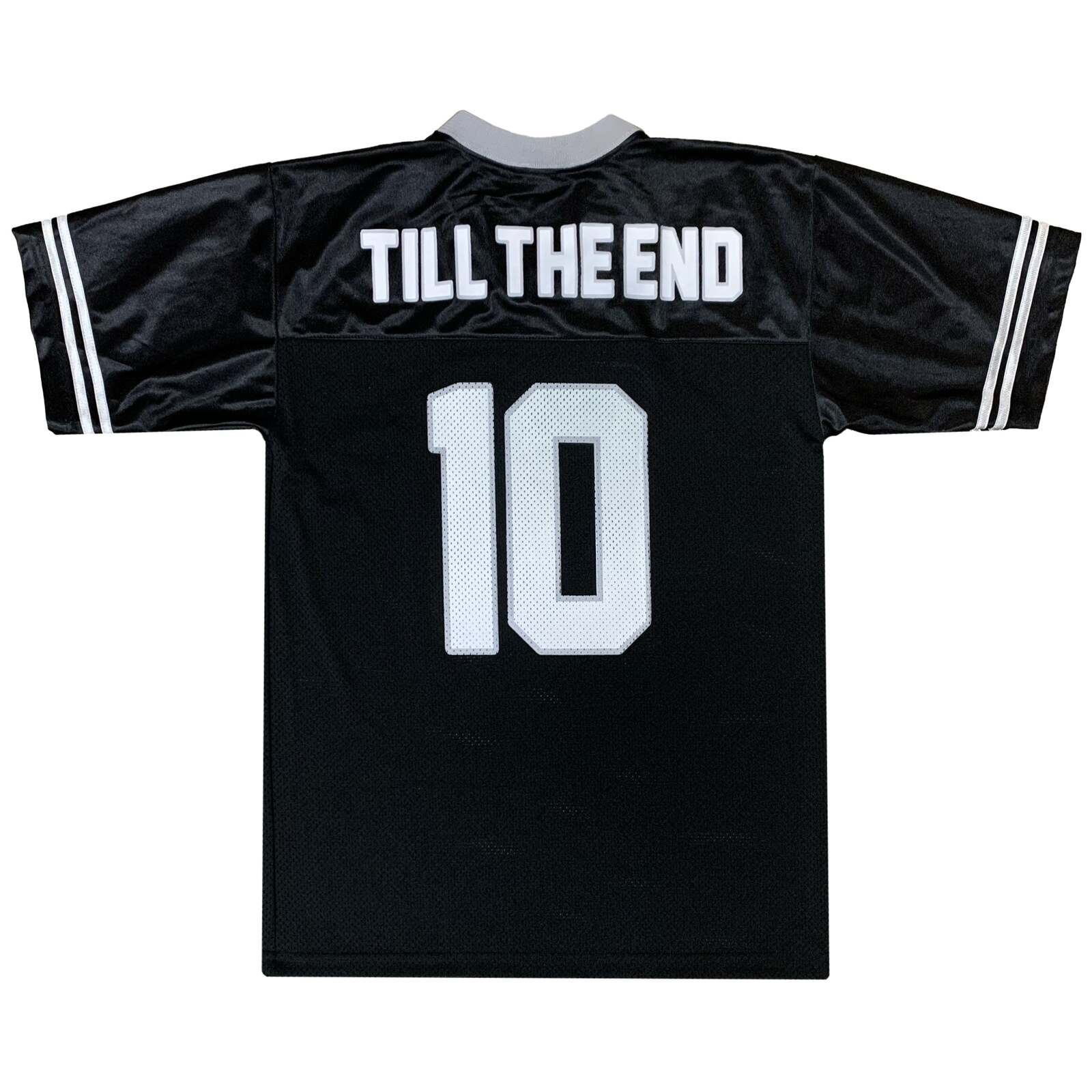 Cult Leaders Jersey, a black football jersey featuring "TILL THE END" and the number "10" in white on the back, crafted by Cult Crew and available in limited quantities.