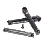 The Odyssey Calibur V2 Cranks, with "ODYSSEY CALIBUR" text, features two durable 4130 chromoly arms and a spindle, all elegantly set on a white background.