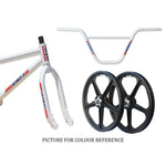 Skyway TA 20 EX Replica 20 Inch Bike (2026) shown in white with red and blue striping; includes matching frame, fork, handlebars, and two black Skyway Tuff Wheel II mag wheels. PICTURE FOR COLOUR REFERENCE.