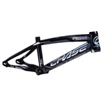 Image of a black Chase RSP 5.0 BMX Race Frame Pro XXL with white "CHASE" branding on the side, showcasing the sleek design and structure intended for peak performance.