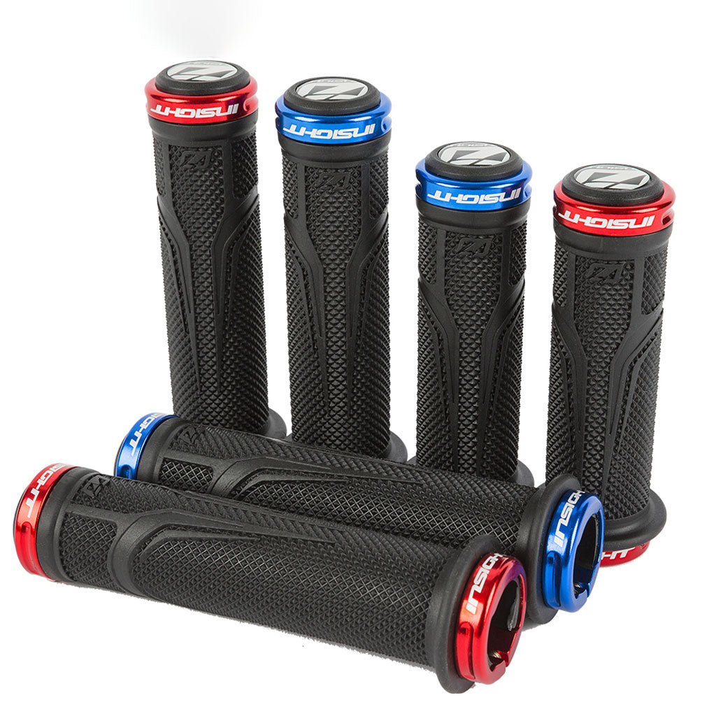 A set of five Insight C.O.G.S Lock-on Grips featuring an arrow pattern on a white background.