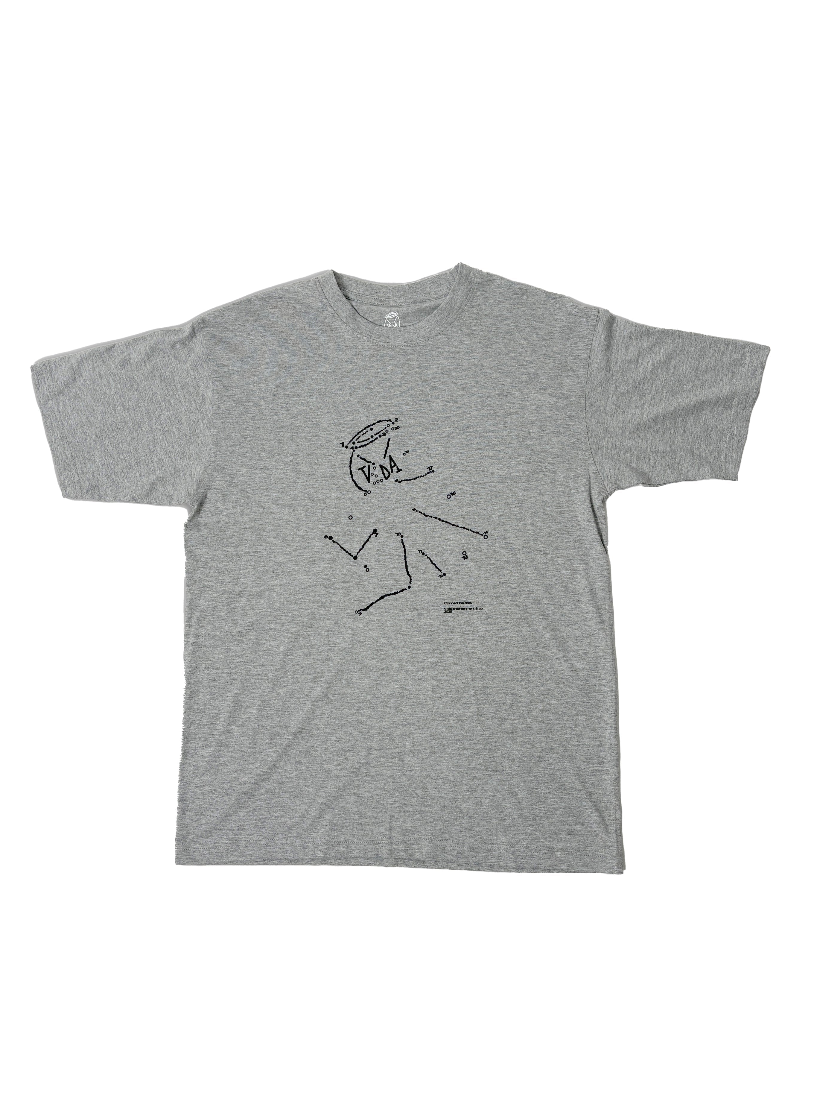 The V1da Connect The Dots T-shirt from LUXBMX is a grey cotton tee with a minimalist black line drawing of a running figure on the front—ideal for fans of standout BMX brands.