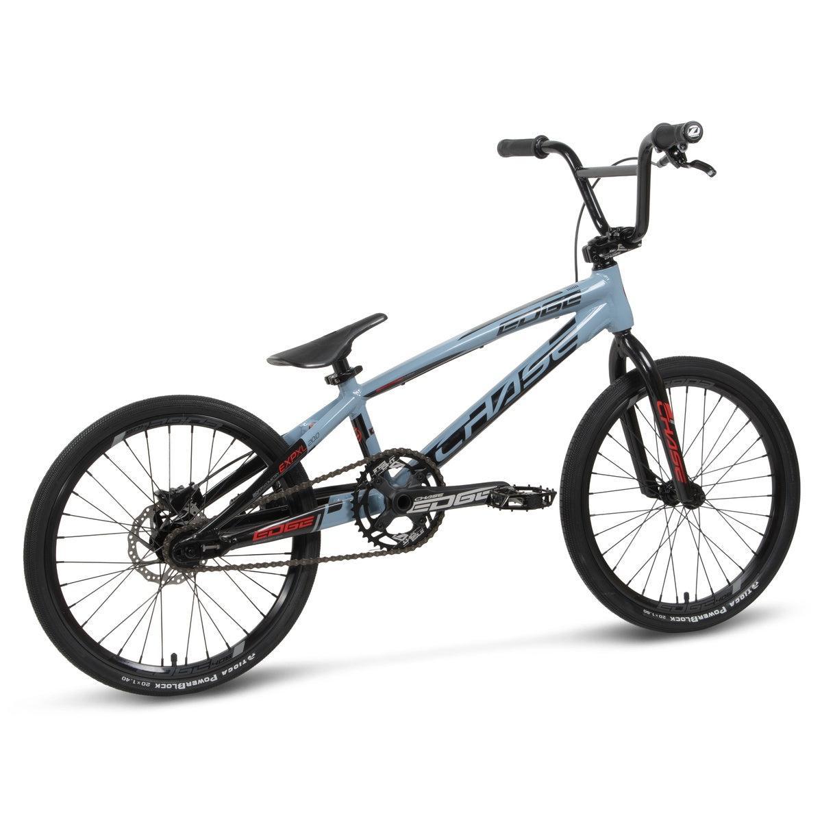 The Chase Edge Expert XL Bike (2026) is a light blue and black BMX with large tires, a straight handlebar, hydroformed aluminum frame, and a bold "CHASE" logo on the frame.