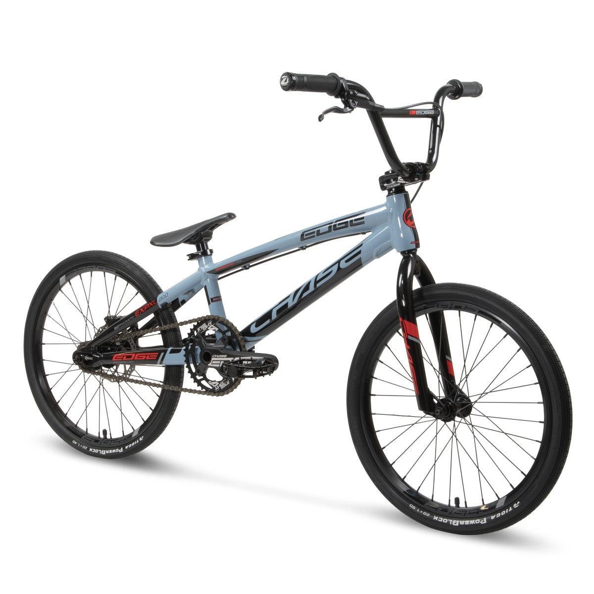 The Chase Edge Expert XL Bike (2026) features a hydroformed aluminum frame, thick tires, a minimal seat, and comes in light blue and black—ideal for BMX racing or performing tricks.