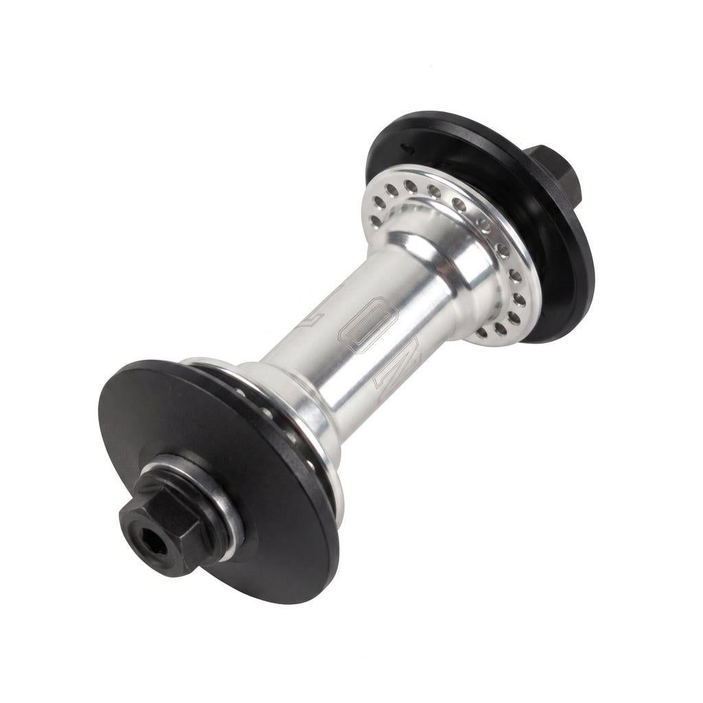 The Colony Wasp Front Hub is a silver and black BMX front hub with flanges, sealed bearings, and axle bolts, displayed against a white background.