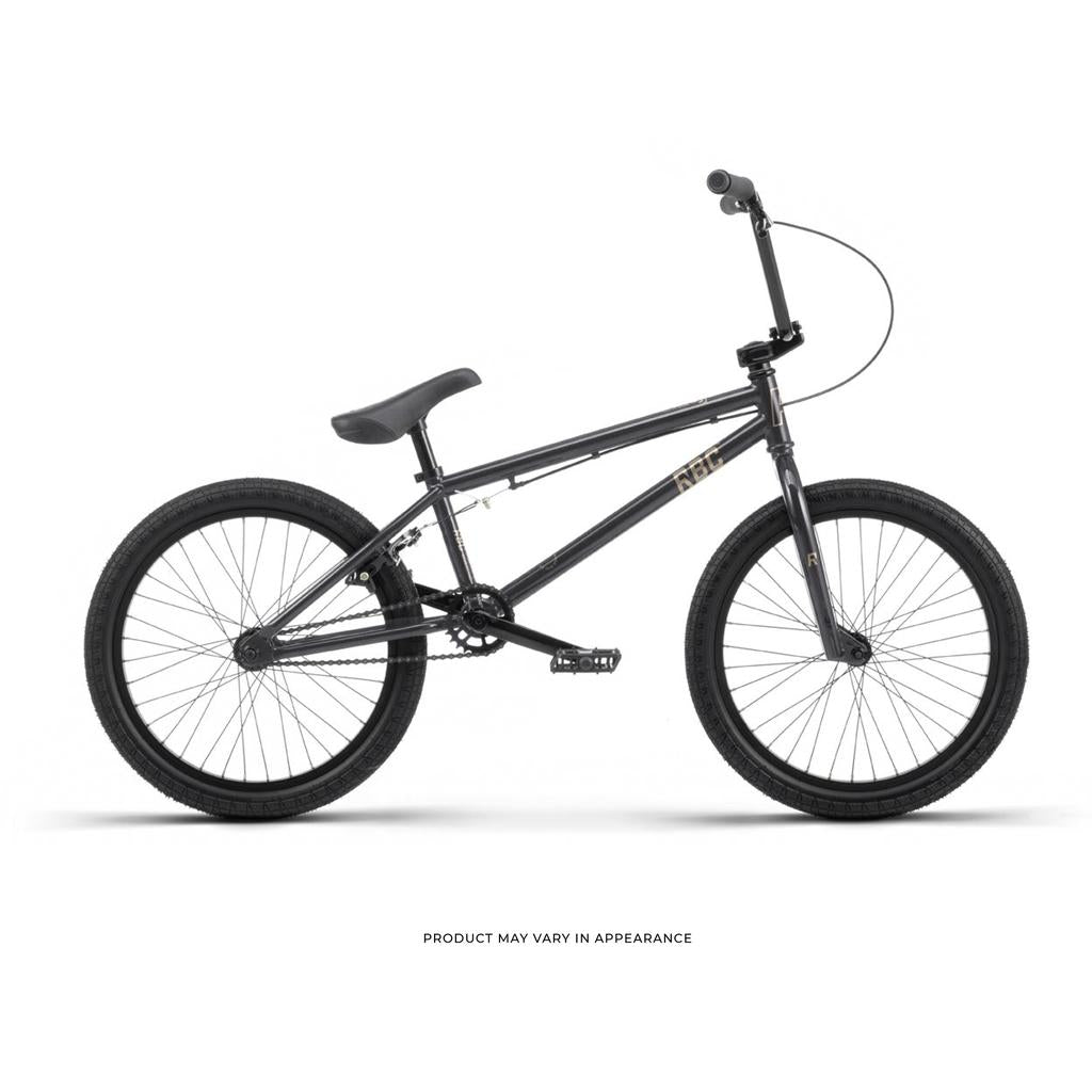 A black Radio Revo Pro 20 Inch Bike with a compact frame, straight handlebars, and thick tires is displayed in side profile on a white background.