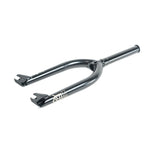 The Colony Cadet 18 Inch Forks are black BMX forks with dropouts and a straight steerer tube, made from heat-treated CrMo, displayed on a white background.