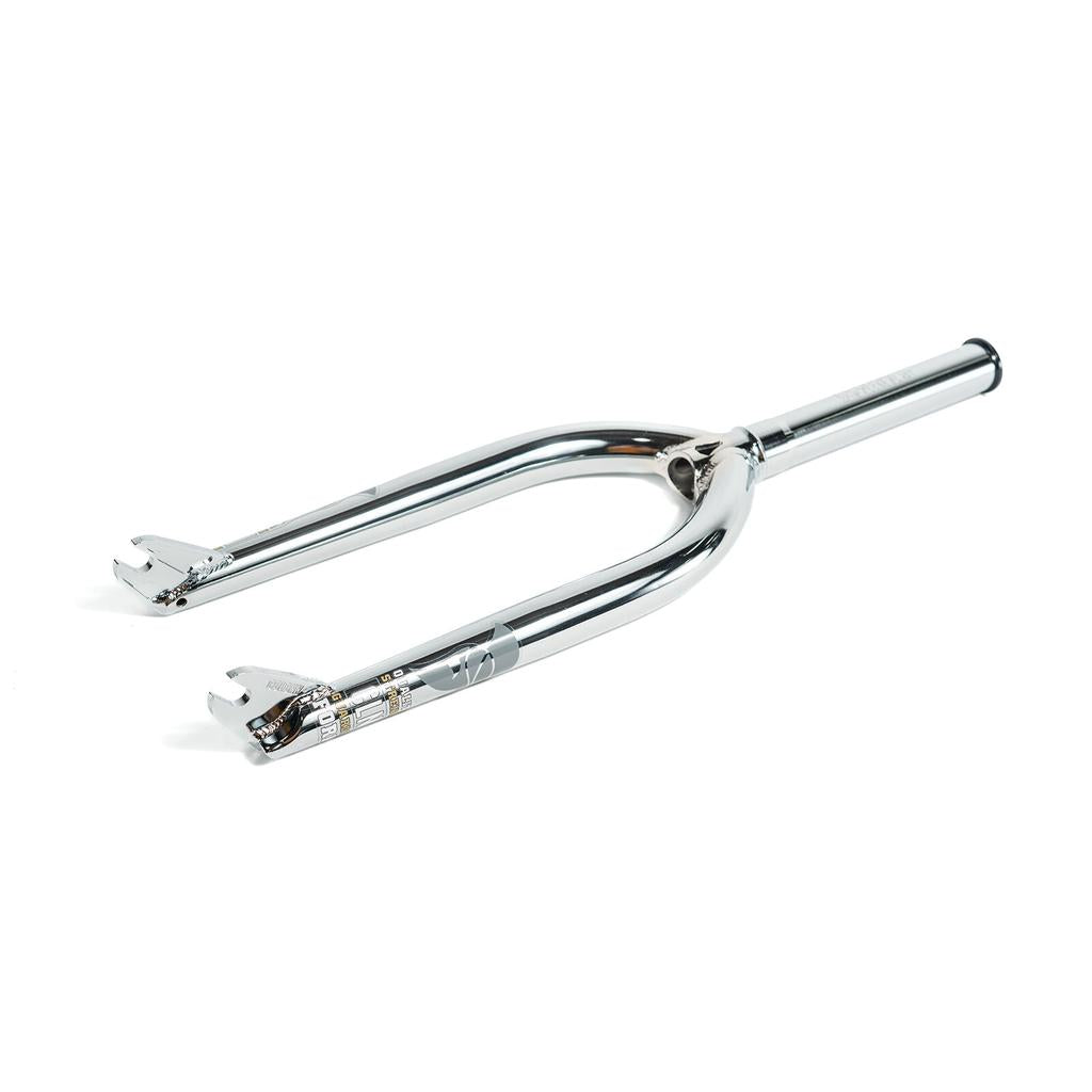 The Colony Guardian 20 Inch Forks are chrome-plated 4130 CrMo steel bicycle forks with dropouts, shown against a white background; ideal for BMX bikes.