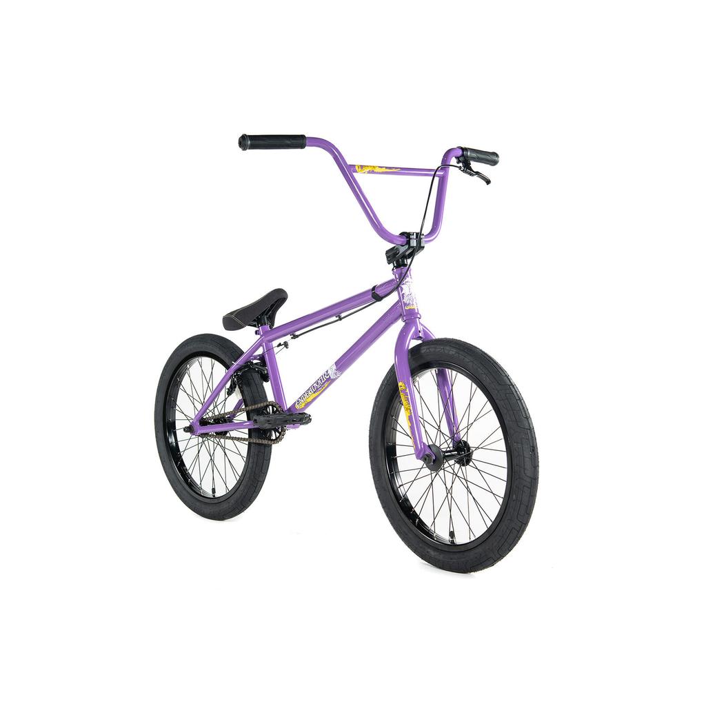 The Colony Endeavour Bike BMX features a durable Chromoly frame in purple, with black handlebars, seat, and wheels, displayed on a white background.