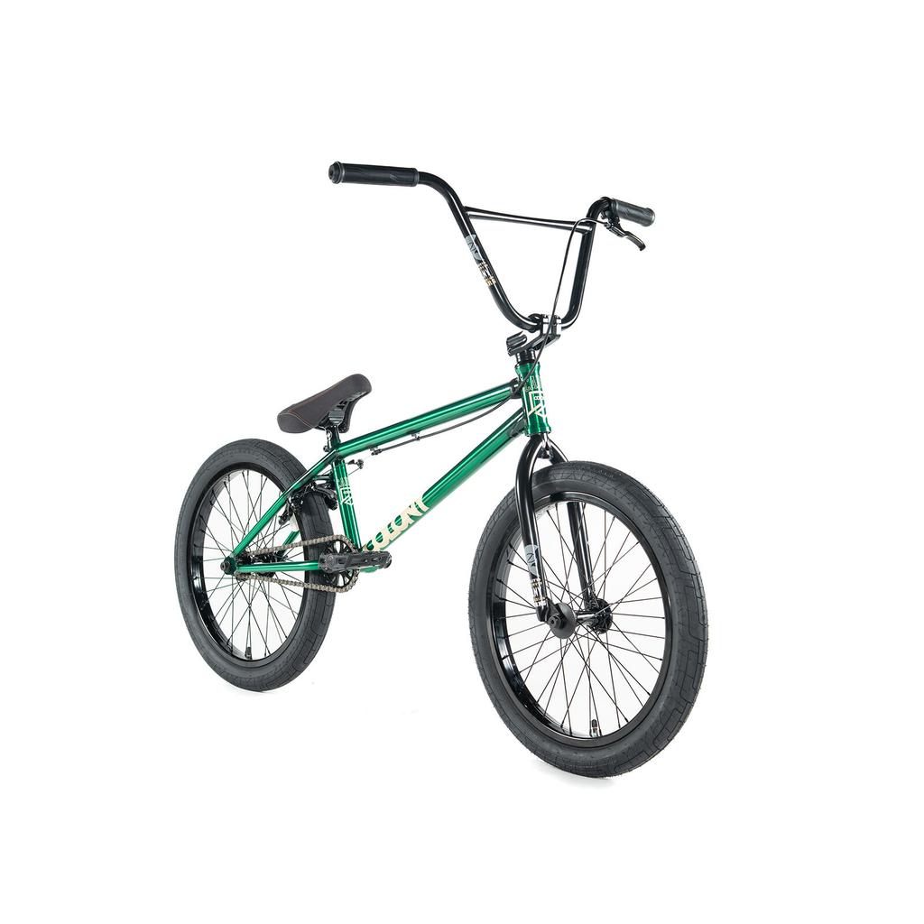 The Colony Cadet Elite 20 Inch Bike, a green pro-level BMX with black handlebars, saddle, and tires, is displayed on a white background.