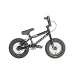 The Division Blitzer 12 Inch Bike is a small black BMX with thick tires and bold white "BLITZER" branding on the frame, shown in profile against a white background. Ideal for kids and beginner or aspiring freestyle BMX riders.