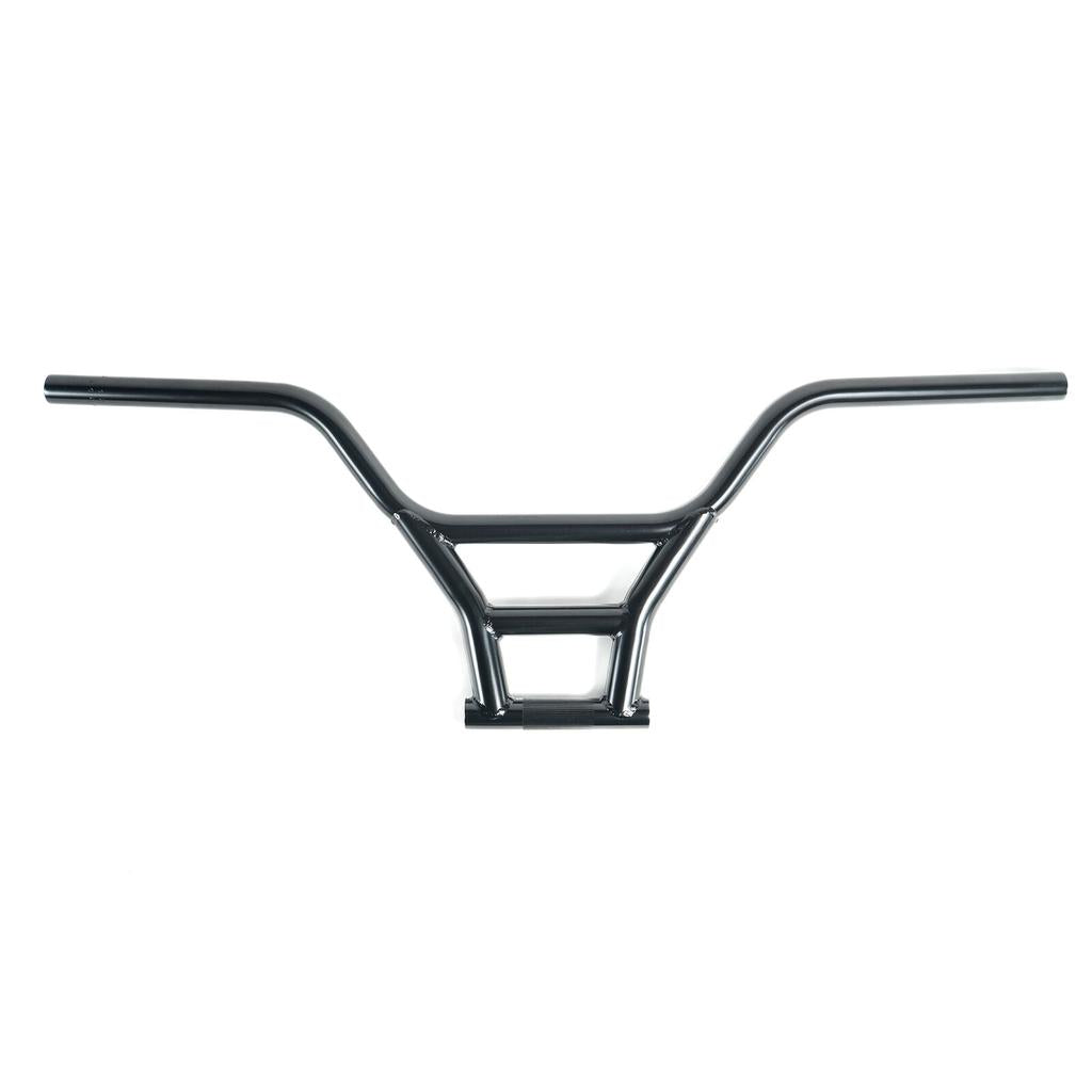 The Colony Prody Kue V2 Bars are black BMX handlebars with a 5-piece design and durable 4130 CrMo tubing, featuring classic crossbar and uprights, shown against a white background.