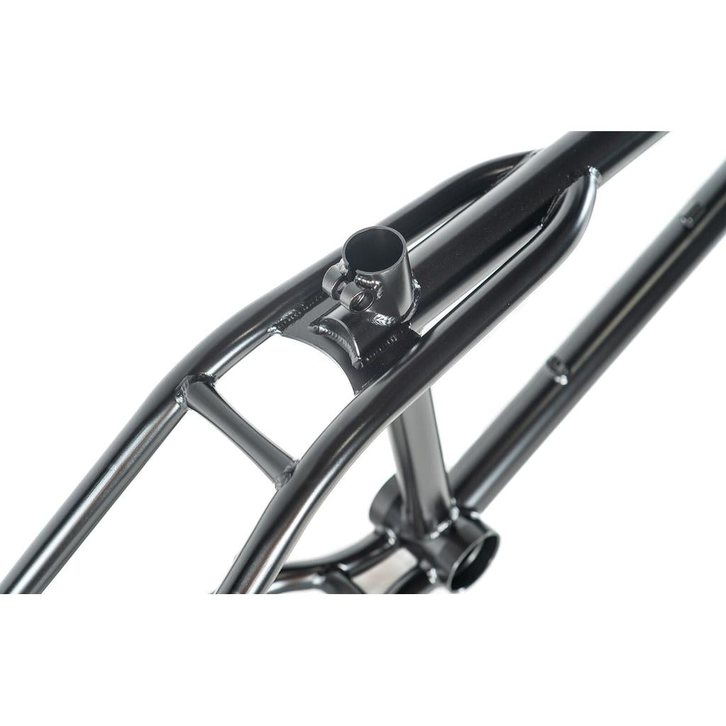 Close-up of the black Colony Prody Frame, highlighting the seat tube junction and rear stays against a white background.
