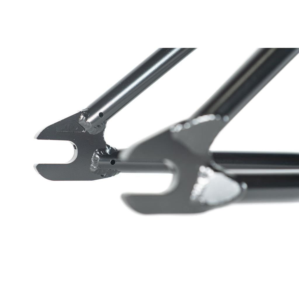 Close-up view of the rear dropouts on the Colony Prody Frame, highlighting welded joints and smooth metallic surfaces.