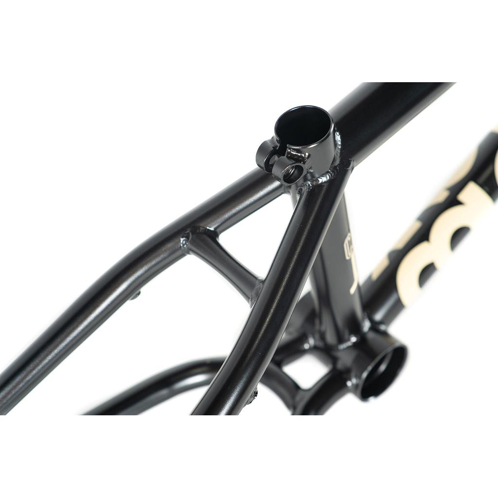 Close-up of the Colony Cadet 16 Inch Frame in black, showcasing its CrMo construction, seat tube, top tube, and rear triangle against a white background.