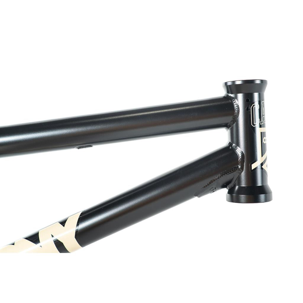 Close-up of the Colony Cadet 16 Inch Frame, highlighting its strong CrMo construction and white graphics on the top and head tubes.