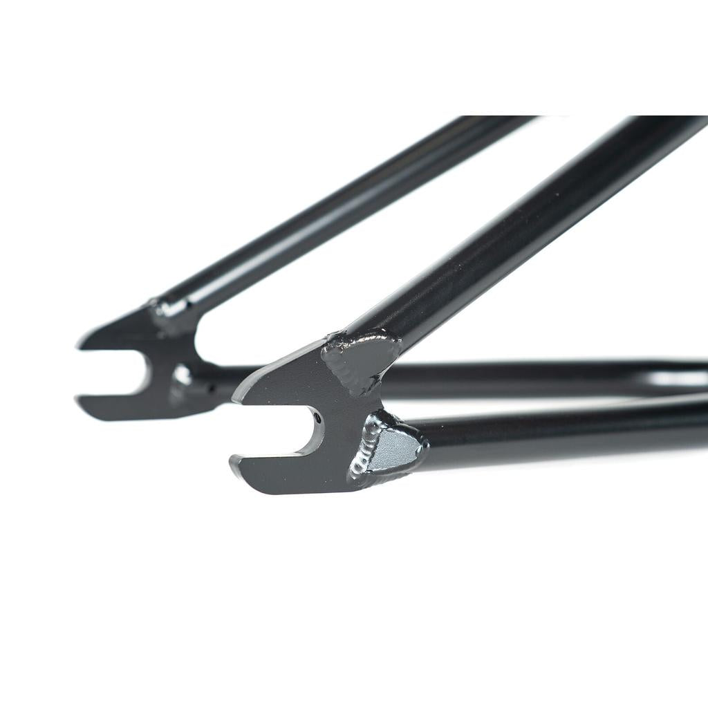 Close-up of the rear dropout area on the Colony Cadet 18 Inch Frame, showcasing its welded joints and durable black chromoly construction.