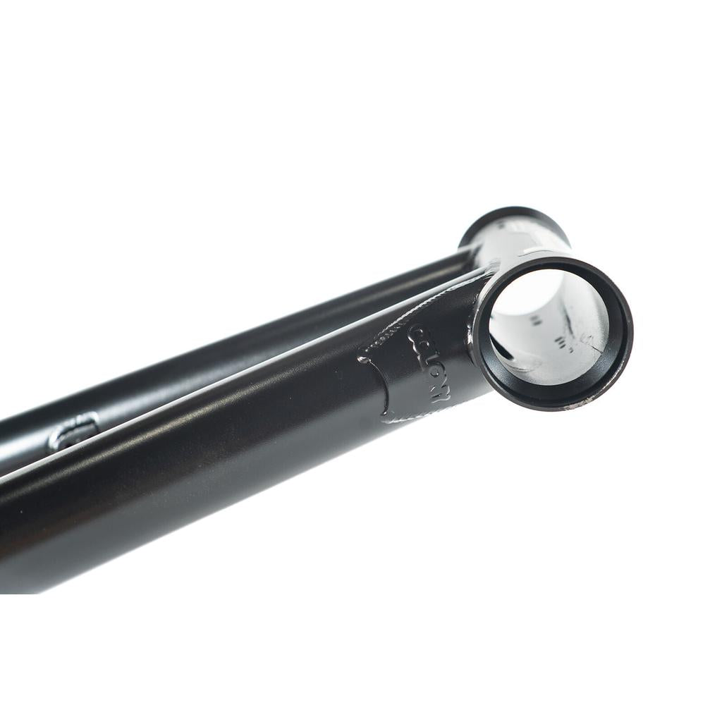 Close-up of the Colony Cadet 18 Inch Frame in black, featuring chromoly construction at the bottom bracket shell and chainstay joints, set against a white background.