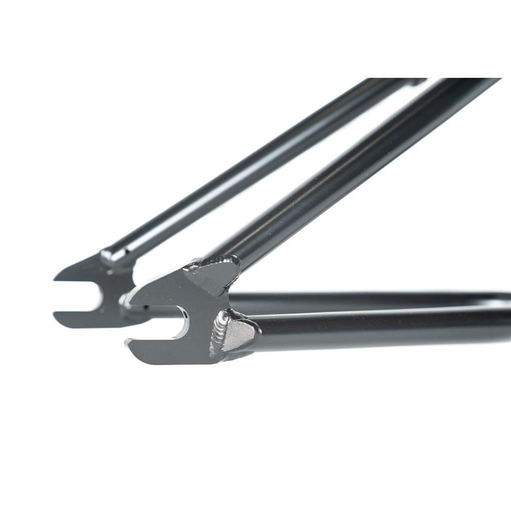 Close-up of the rear dropouts on the Colony Cadet 20 inch Frame, showcasing its welded joints and glossy finish on a durable chromoly construction.