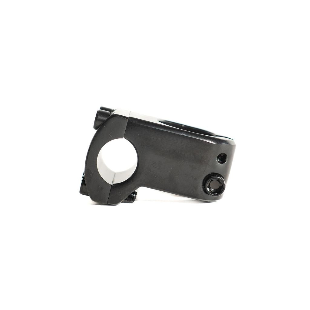 Side view of a black Family Front Load Stem (30mm).