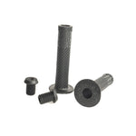 Two black textured Colony Mountjoy Grips and two matching bar end plugs are shown on a white background.