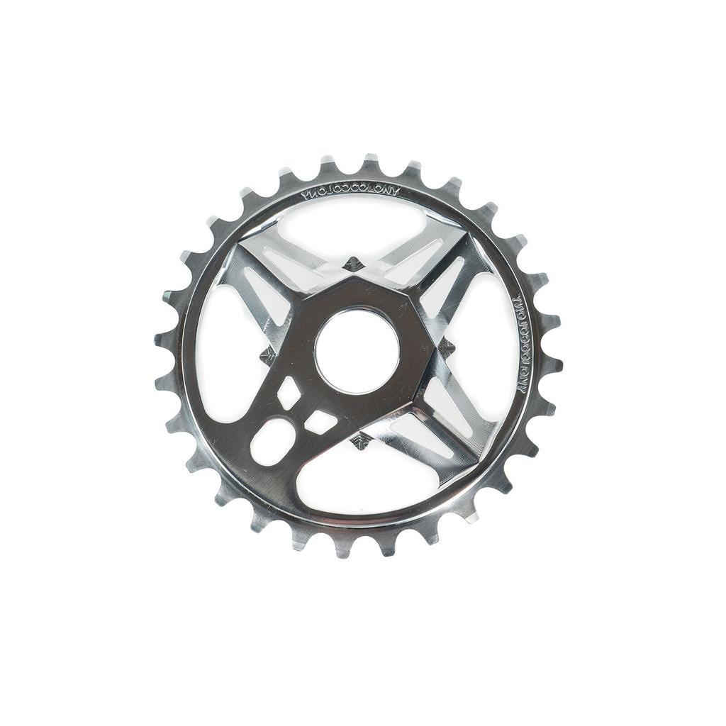 The Colony CC Sprocket is a CNC machined 7075T6 alloy BMX sprocket with a five-spoke design and multiple cutouts, shown on a white background.