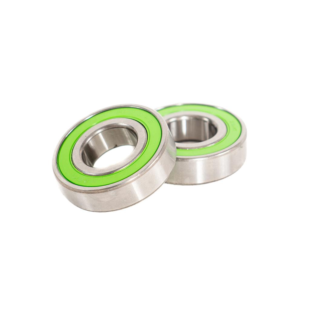 Family MID BB Bearings (pair) featuring two metal bearings with neon green rubber seals.