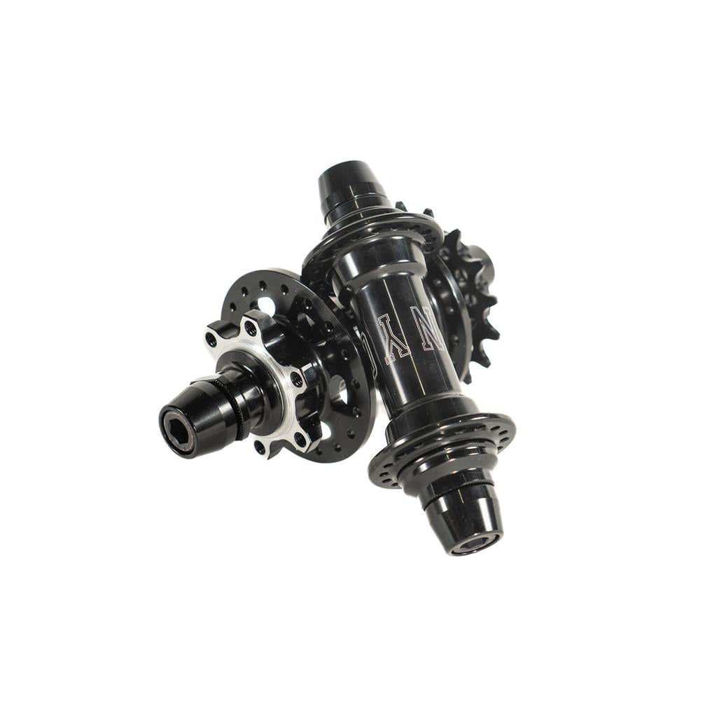 Two black Colony Wasp Disc Race Front & Rear Cassette Hubset (36H) 36-hole BMX race hubs with disc brake compatibility, spoke flanges, and threaded axles.