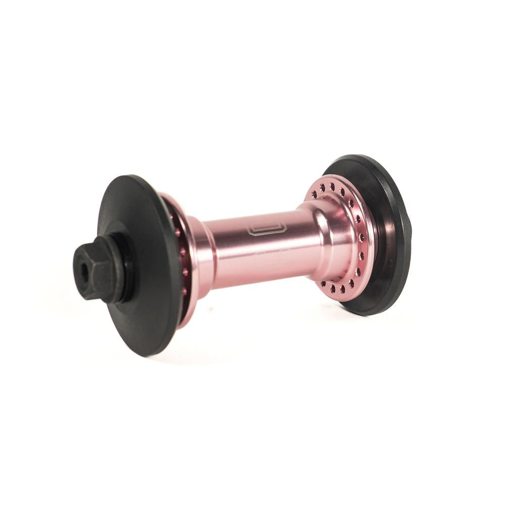 A Colony Wasp Hub Set in Rose Gold with sealed bearings, black axle bolts, and black hub guards on both sides, photographed on a white background.