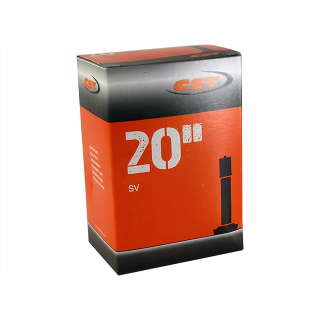 A red and gray CST box labeled "20'' SV," the Colony / Innova / CST Tube (Each), is compatible with BMX bikes and features a Schrader valve for 20-inch tires.