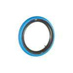 The Family BMX F603 18 Inch Tyre features a black inner rim and a bright blue, versatile tread pattern (18" x 2.2"), shown upright against a white background—perfect for BMX use.