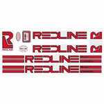 The Redline Retro PL20 Carrera Frame Decal Set features red and black logos inspired by vintage BMX decals, including designs from Carrera frame sets and Redline PL-20 models.