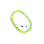 The Family Slick Brake Cable features a green coiled housing with Teflon lining, a metal end cap, and two black cable ferrules, all shown on a white background.