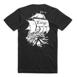 The Colony Endeavour T-Shirt is a black tee with a white sailing ship and "Colony" on the sail printed on the back—ideal for fans of Colony BMX shirts and Australian BMX brand style.
