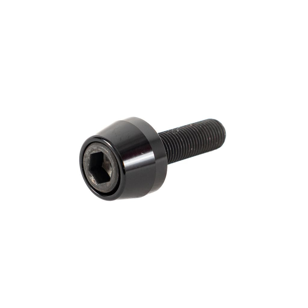 A black socket head cap screw with a built-in washer, featuring a hexagonal socket for an Allen key—perfect as a replacement BMX bolt for your Colony Wasp Supreme Volcano Hub Front/Rear Female Bolt Kit (x1).