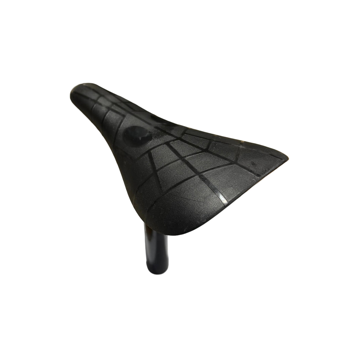 OEM Race Seat Post Combo in black, featuring a lightweight, low-profile bicycle seat with a geometric pattern, mounted on the seat post and photographed against a white background.