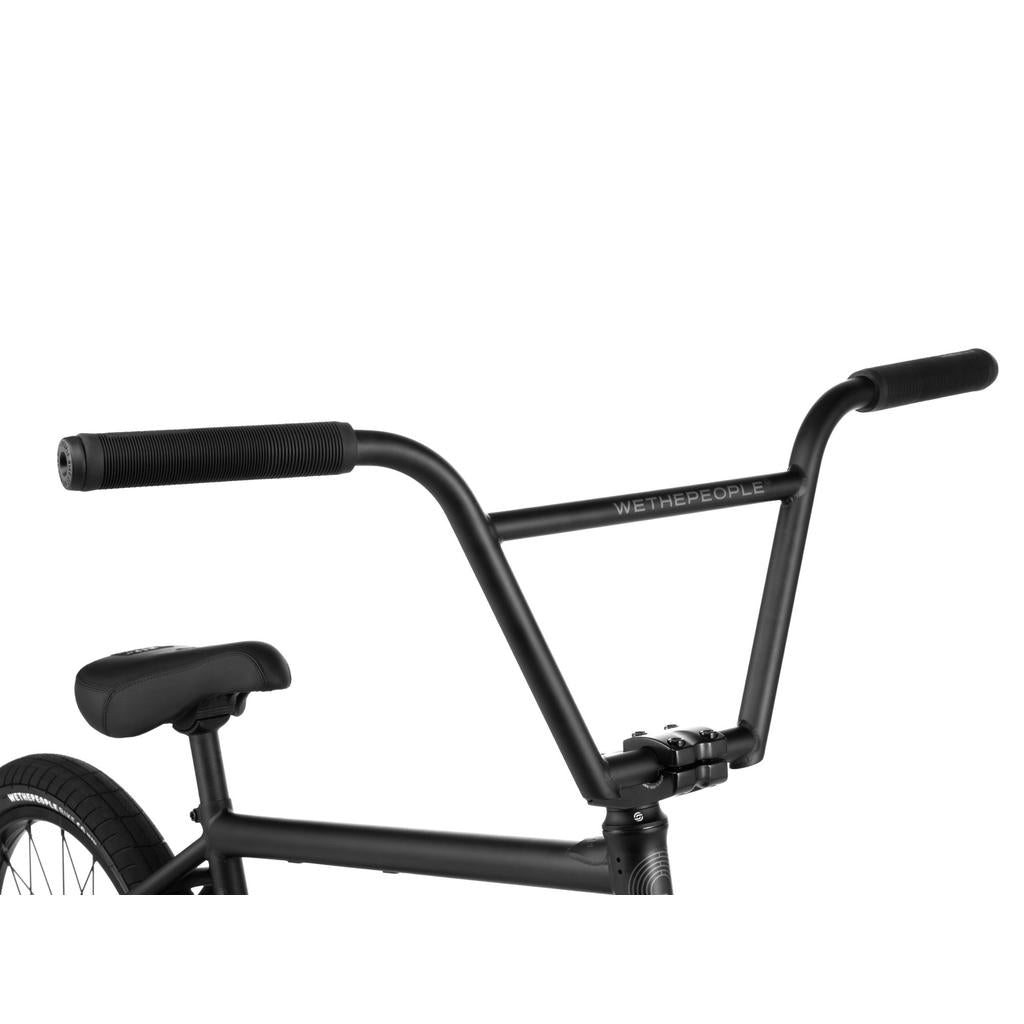 Close-up of the Wethepeople Reason Shift 20 Inch Bike in black, showing handlebars, seat, and rear wheel detail. The "WETHEPEOPLE" brand name appears prominently on the crossbar.