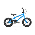 The Wethepeople Prime Drive 12 Inch Bike, shown in side profile on a white background, is a small blue kids' bike with black tires, pedals, and handlebars—ideal as a lightweight option for young riders.