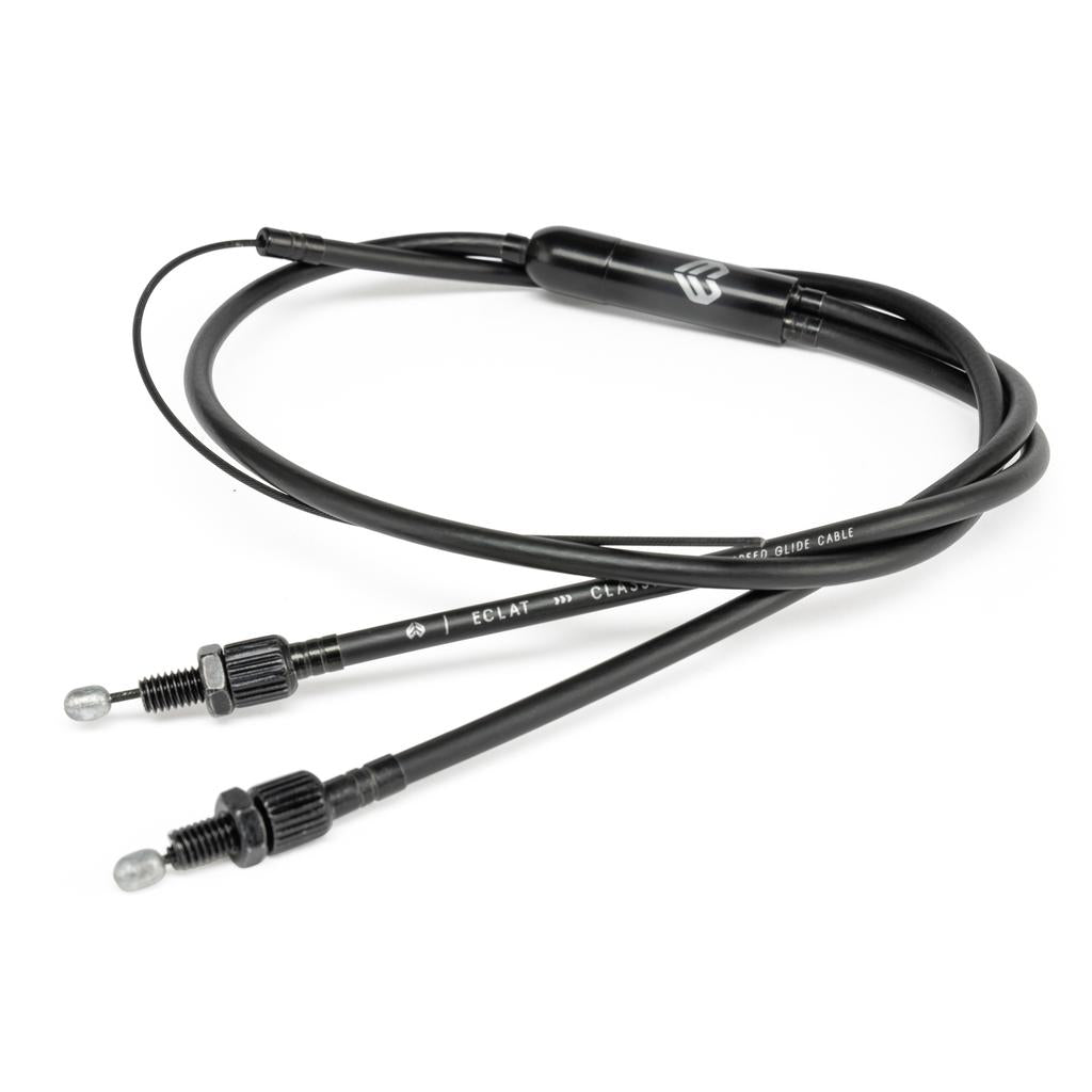 The Eclat Classic Brake Cable is a black replacement cable with two metal ends and an outer protective sheath, perfect for use as a rotor or gyro cable, shown on a white background.