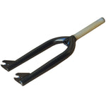 The DRS Forks (1-1/8 Inch) come with a sleek black frame and a pale steerer tube, expertly crafted from durable chromoly. Designed for threadless compatibility, these forks ensure modern cycling efficiency, all highlighted against a crisp white backdrop.