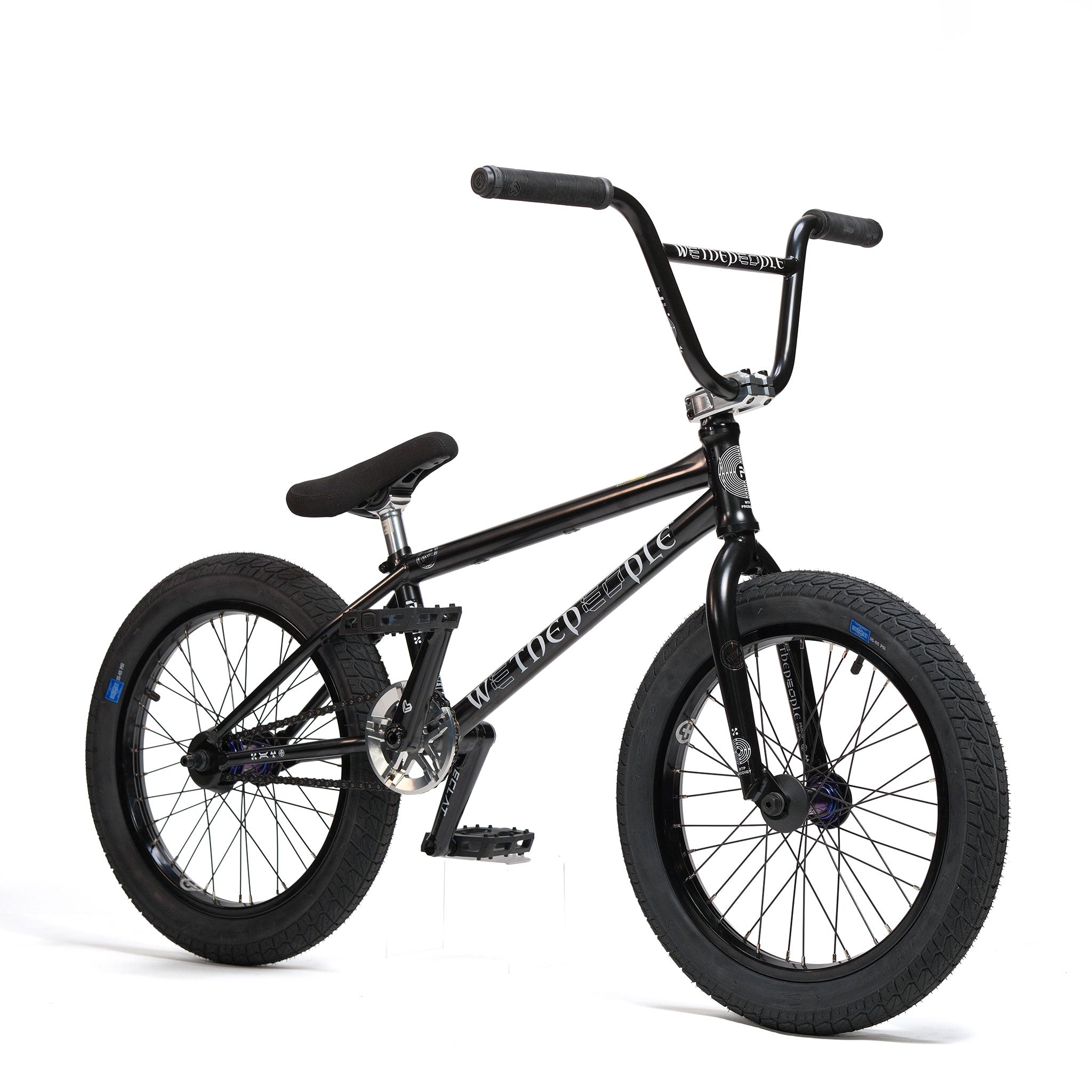 Black Wethepeople Prodi-G-Unit 18 Inch Custom Bike featuring thick tires, high handlebars, a single gear, and premium Eclat components, displayed on a white background.